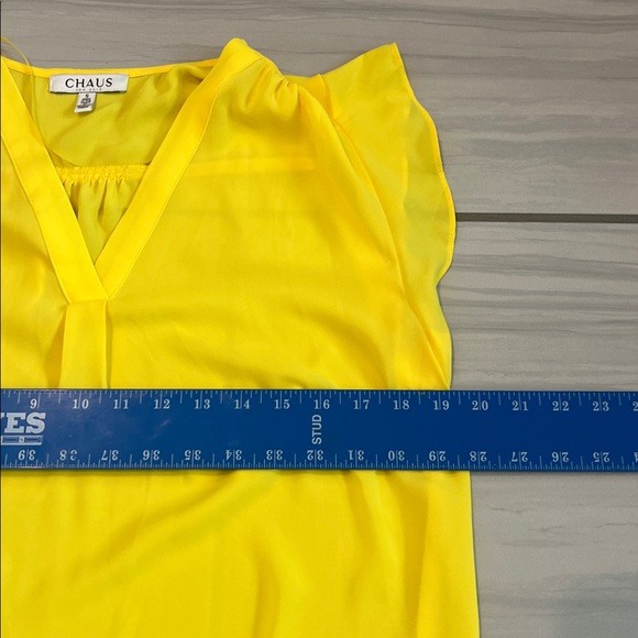 Chaus Sunny Yellow Sheer V-Neck Blouse - Size S - Picture 5 of 6